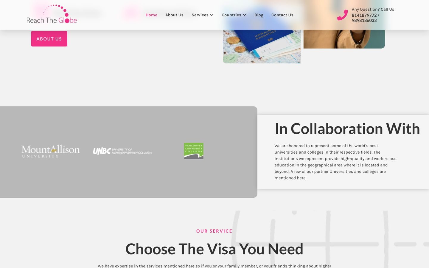 Reach The Globe website inner page